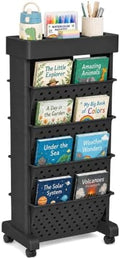5-Tier Rolling Bookshelf Cart with Wheels, Black by yeavs