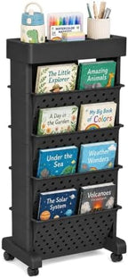 5-Tier Rolling Bookshelf Cart with Wheels, Black by yeavs