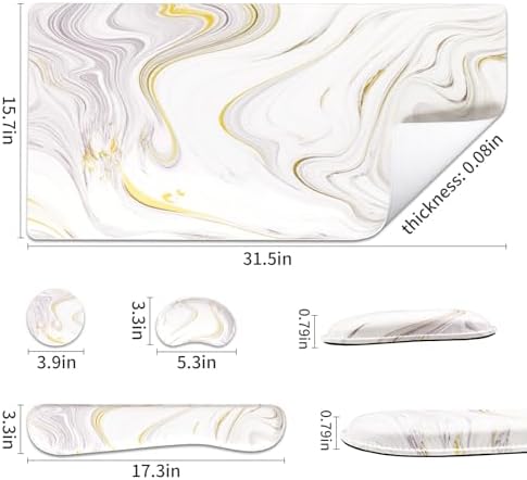 QiyI PU Leather Desk Mat Set, 4-in-1 Ergonomic Wrist Rest, White Marble - Image 3