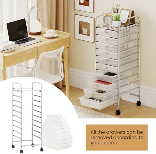 Giantex Rolling Storage Cart with 10 Drawers, Utility Cart with Tabletop, Drawer Organizer with Wheels for Craft Art Paper Tool, Mobile Organization & Sorting for Office Home School School Supplies - Image 7