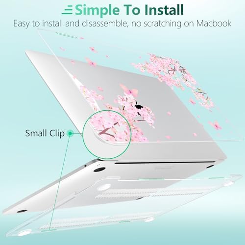 Case for MacBook Pro 13 inch M2 M1 2025-2022 2020 A2338 A2289 A2251, Plastic Hard Shell Laptop Case with Keyboard Cover, Trackpad Protector, 2 OTG Adapters, Cherry Blossom - Image 6