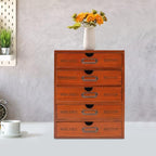 Wooden Desk Organizer Vintage Shelf Desktop Drawer Stackable Storage Box Brown Storage Cabinet Retro Apothecary Art School Office Supplies (5-Drawer Cabinet) - Image 4