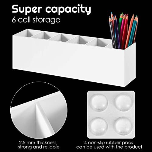 2 Pcs Acrylic Makeup Brush Holder 6 Compartments Pen Organizer, White - Image 3