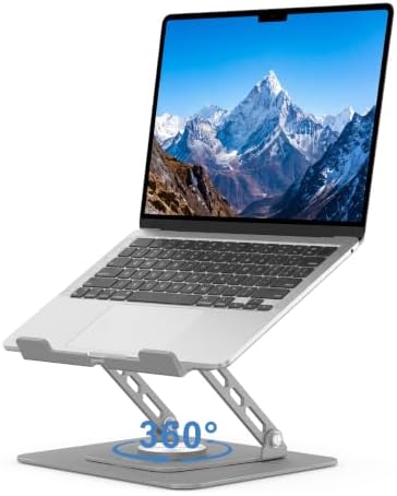 Aoviho Adjustable Laptop Stand for Desk - 360° Rotating Laptop Riser, Ergonomic Computer Stand Foldable Holder Compatible with MacBook Pro/Air, HP, Dell, Lenovo and Tablets Up to 16", Gray by Aoviho