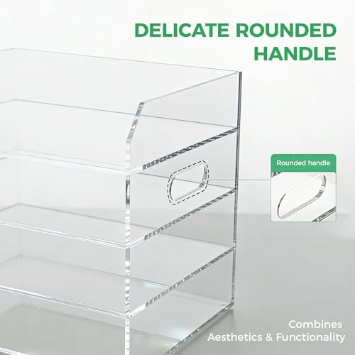 Paper Tray Organizer for Desk, 4 Tier Acrylic Desk Organizers and Accessories, One-Piece Integrated A4 Paper Organizer with Handles, Crystal-Clear Letter Tray & Office File Holder, Books Notes - Image 5