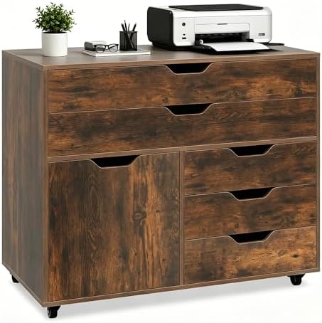 LOKO 5-Drawer Mobile File Cabinet, Office Storage Cabinet (Rustic Brown) by LOKO