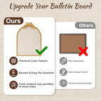 Vintage Arched Linen Cork Board with Gold Bow, 16"x21" Pin Board for Wall - Image 4