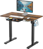 SHW 40-Inch Electric Height Adjustable Standing Desk w/Drawer, Rustic Brown by SHW