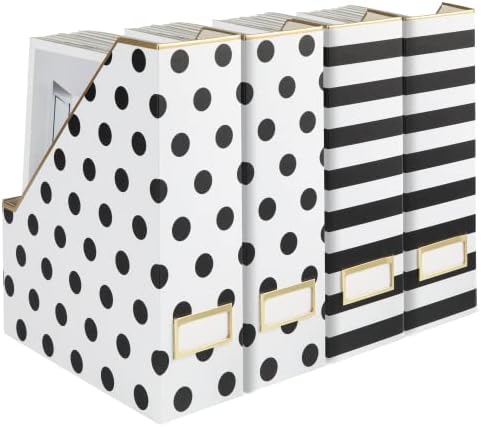 BLU MONACO | Cardboard Magazine File Holder Set of 4 | Vertical Magazine File Holder for Desk and Shelves | Standing File Holder for Classroom School Paper Storage by Blu_Monaco