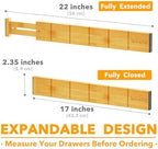 SpaceAid Bamboo Drawer Dividers with Inserts and Labels, Kitchen Adjustable Drawer Organizers, Expandable Organization for Home, Office, Dressers, 10 Dividers with 24 Inserts (17"-22" Natural) - Image 4