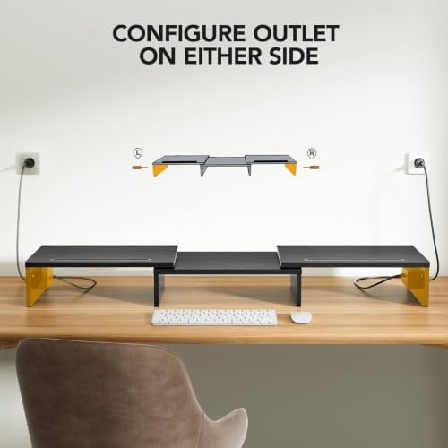 HUANUO Dual Monitor Stand with USB Ports, Adjustable Length & Angle, Black - Image 7