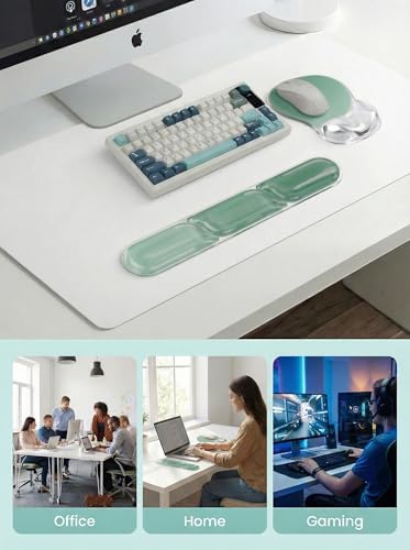 AUPET Ergonomic Gel Mouse Pad and Keyboard Wrist Rest Set, Crystal Gel Cushion Support, PU Base, Smooth Tracking Surface, Easy to Clean Desk Accessories for Office Home Laptop (Gradient Mint Green) - Image 4