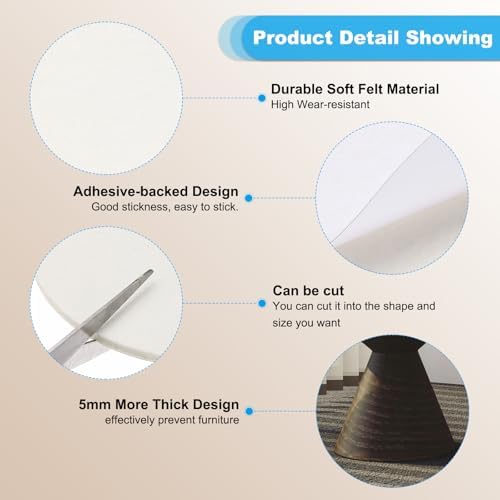PATIKIL 12" Diameter Felt Furniture Pads, 8 Pack 1/5" Thick Lamp Base Felt Round Soft Adhesive Non-Slip Anti-Scratch Backed Felt Floor Protector for Lamp Furniture DIY Craft, White - Image 3
