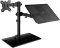 VIVO Free Standing Single Computer Monitor and Laptop Combo Desk Stand with Sleek Glass Base, Fits up to 32 inch Monitors and 17 inch Laptops, Black, STAND-V002FGL by VIVO