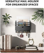 Rebee Vision Mail Organizer Wall Mount with 7 Key Hooks for Entryway, Black - Image 2