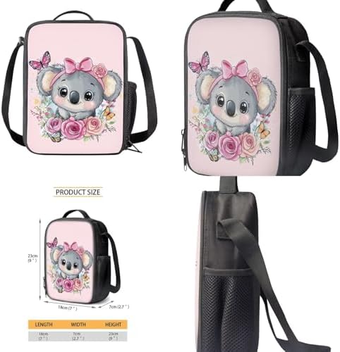 Teen's Backpack 4Pcs, Aesthetic Travel Daypack Set of 4 Include Lunch Box Pencil Case Cup Sleeve Large Capacity & Portable Daypack 4Pcs for Elementary School Cartoon Koala - Image 4