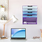 EASEPRES 6 Tier Mesh Hanging Wall File Organizer, Desk Vertical Mail Paper Document Folder Holder Rack with Bottom Tray and Nametag Label for Office Home School, Purple - Image 6