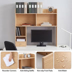 Cinnvoice Natural Desktop Bookshelf Countertop Storage Hutch with Drawer for Computer Desk 5-Tier Display Rack Multipurpose Wood Desktop Hutch Storage Organize for College Dorm Home Office Supply - Image 4