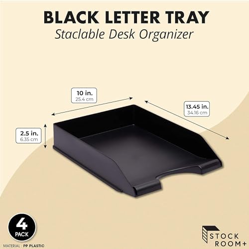 Stockroom Plus Letter Tray - Stackable Desk Organizer Trays - Desktop File Organizer - Mail & Document Storage - Pack of 4, Black, 10 x 13.5 x 2.5 in - Image 2