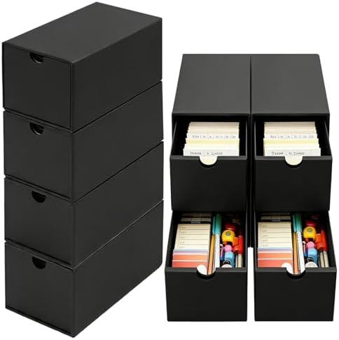8Packs 3x5 Index Card Box,Index Card Organizer Box with Lid,Hold 8000 Cards,Black Recipe Holder for 3''x5'' Notecard Recipe Flashcard Card by aopule