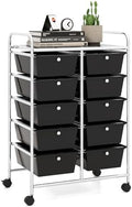LDAILY 10 Drawer Rolling Cart, Storage Cart Organizer on Wheels, Drawer Cart with Metal Frame & Large Storage Capacity, Rolling Cart with Drawers for Living Room Classroom, Office by LDAILY