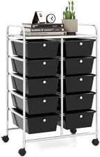 LDAILY 10 Drawer Rolling Cart, Storage Cart Organizer on Wheels, Drawer Cart with Metal Frame & Large Storage Capacity, Rolling Cart with Drawers for Living Room Classroom, Office by LDAILY