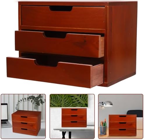 Wooden Desktop Storage Organizer with Three-layer Drawers for Desks - Image 7