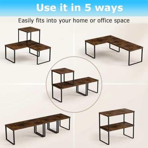 Aothia Wood Desktop Shelf for Top of Desk - 2-Tier Adjustable Bookshelf Organizer, Freestanding Stackable Shelves for Office, Home, Kitchen Counter (Rustic Brown) - Image 4