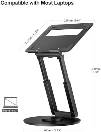 tounee Telescopic Laptop Stand for Desk with 360° Swivel Base, Sit to Stand, Height Adjustable, Portable Riser Holder for Good Posture, Compatible with MacBook Pro, All Laptops 10-17" - Black - Image 5
