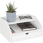 Ballucci Desk Organizer with Drawer, 2 Tier Paper Office Supplies Desk Organizer, 13 2/5" x 9 3/5" x 6", White by Ballucci