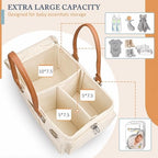 Portable Diaper Caddy, Large 17.1L Nursery Storage Basket with Handle, Baby Essentials Organizer for Changing Table, Travel Use, Beige - Image 3