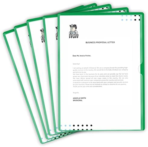 Green Vinyl Folders, Heavy Duty Plastic Folders with Clear Front Pocket, Doctor Stuff, Letter Size L-Type Document Holder for Home, Office and Medical, Pack of 50 by DoctorStuff