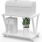VEDECASA Retro Desktop Printer Stand,2 Tier Wood Printer Shelf, Modern Wood Storage Book Shelf Organizor for Home Office,Stylish V-Shaped Frame,Fits Small Size Printers (White) by VEDECASA