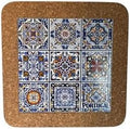 Portugal Azulejo Tiles, Ethnic Portugese Ceramic Tiles - Cork Trivets - Home & Wall Decorations (7.8 Inch - 20cm) (Portugal Blue & Maron Azulejo) by GOLDTON
