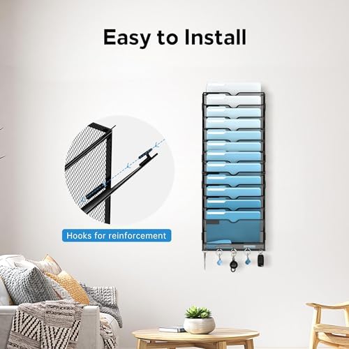 13-Tier Hanging Wall File Organizer with Hooks for Office Organization - Image 6