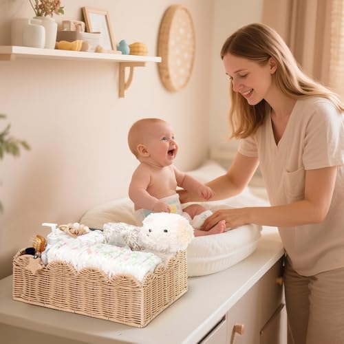Wicker Diaper Caddy Organizer, Rattan Baby Basket, Flesh Tone, L - Image 2