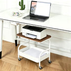 Under Desk Printer Stand with Storage 2 Tier Rolling Printer Cart with Wheels, Mobile Short Under Shelf Storage Small Rolling Table Cart for Home Office, White - Image 6