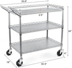 BolDuck Heavy Duty Utility Cart, 990Lbs Capacity 3 Tier Rolling Carts with Wheels, Kitchen Cart on Wheels with Storage, Commercial Grade Metal Serving Carts with Wire Shelving &Handle Bar, Silver - Image 6