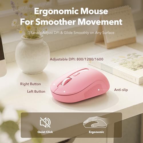 Wireless Keyboard and Mouse Combo, Round Keycaps, Magnetic Wrist Rest, Pink - Image 6