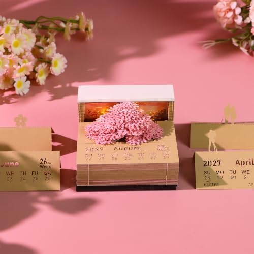 2027 3D Paper Carving Desk Calendar With LED Light (Cherry Blossom Tree) - Image 2