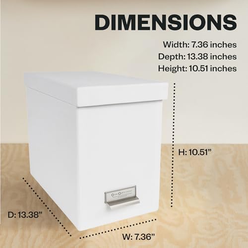 Bigso John Fiberboard Label Frame Desktop File Storage Box - Document Organizer for Important Paperwork - Durable Hanging File Box with a Lid & Metal Label Window - 7.36 x 13.38 x 10.51 in - White - Image 7