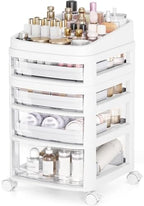 Rolling Cart with 4 Drawers, Clear Plastic Drawer Organizers, Vanity Cart by APEXCHASER
