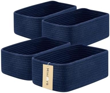 MiniArk Small Storage Baskets for Organizing | Closet Organizer Bins | Shelf Toy Basket | Woven Rope Baskets | Cube Decorative Box | Shallow Basket | 11.5x7.5x4.7” | 4 Packs Navy Blue by MiniArkStorageBasketsHome