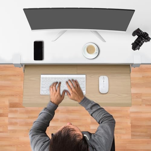 ETHU Under Desk Keyboard Tray with Metal Slide Rail, 26.8x11.8", Oak - Image 5