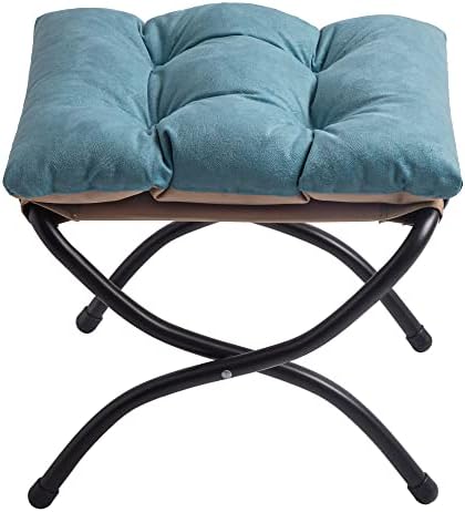 15" Upholstered Folding Foot Rest Stool with Foldable Metal Frame Blue by WELL-STRONG