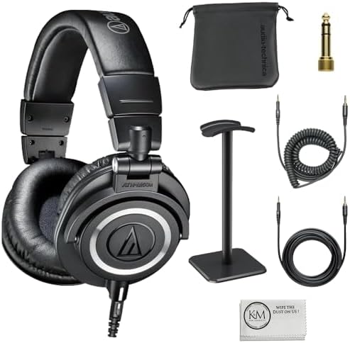 Audio-Technica ATH-M50x Closed-Back Monitor Headphones | Black Bundle by Unknown