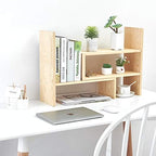 Liry Products Beige Adjustable Extendable Natural Wood Desktop Organizer Caddy Desk Organizer Countertop Shelf Bookcase Display Stand Rack Expandable Storage Office Home - Image 2