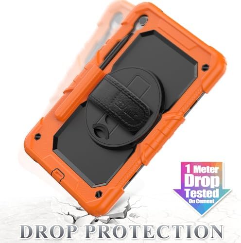 SEYMAC stock Case for Samsung Galaxy Tab S10 Lite / S10 FE / S9 FE 5G / S9 Tablet Case 10.9''/ 11'' Protective with Screen Protector, Pen Holder, 360 Rotate Stand, Hand Strap, Shoulder Strap, Orange - Image 6