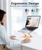 Aoviho Adjustable Laptop Stand for Desk,Portable Laptop Stand Holder and Riser,Foldable Aluminum Notebook Computer Stands for MacBook Air Pro HP Lenovo Dell Samsung Chromebook, 10-15.6 inch, Gold - Image 2