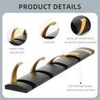 2 Pack Foldable Stylish Modern Hook Rack with 5 Hooks, Coat Hooks Wall Mount, Metal Coat Hook Rail for Coat Hat Towel Purse Robes Mudroom Bathroom Entryway (Black and Gold) - Image 5